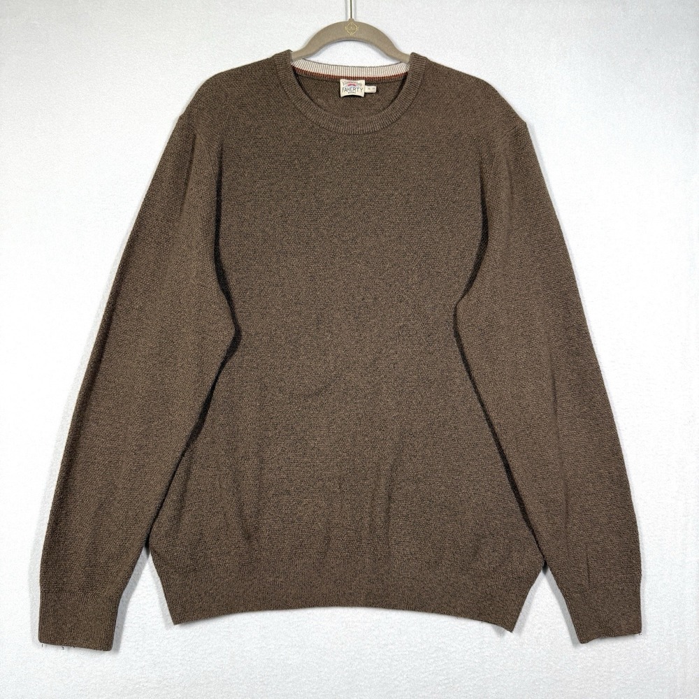 Faherty Sweater Mens XL Jackson Crew Pullover Textured Knit Trail Brown Heather